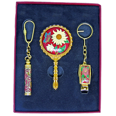 鑰匙圈吊飾& 手拿鏡 | 景泰藍香水瓶鑰匙圈&指甲剪與化妝鏡禮品組