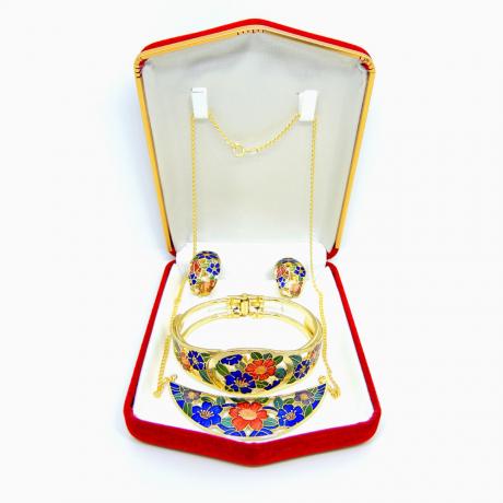 景泰藍飾品組：琺瑯項鍊、琺瑯手環、琺瑯耳環